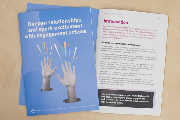 Report cover reads 'Deepen relationships and spark excitement with engagement actions'